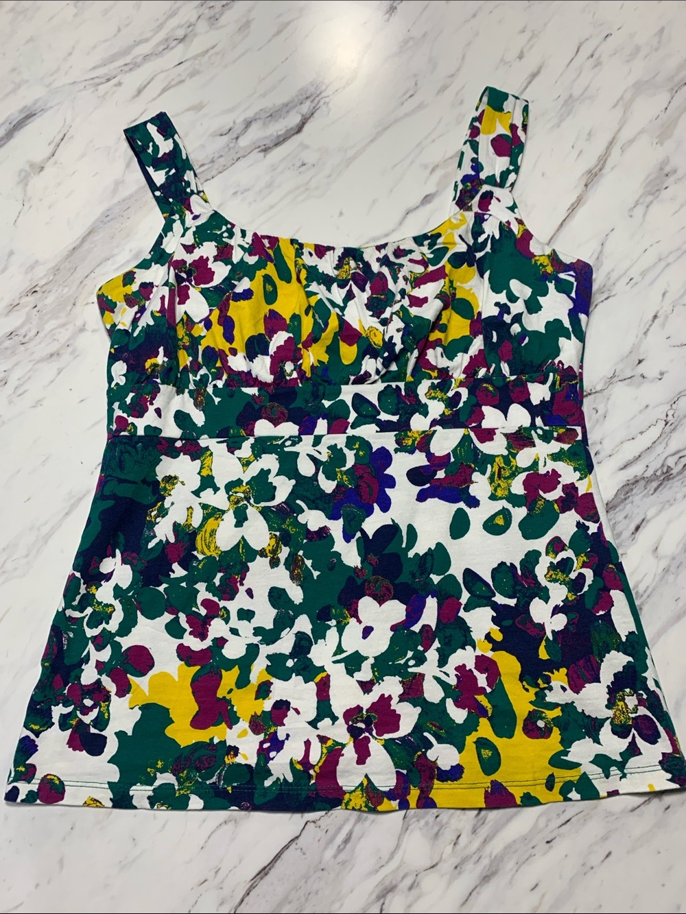 Ann Taylor Floral Tank Top in Green, White & Yellow